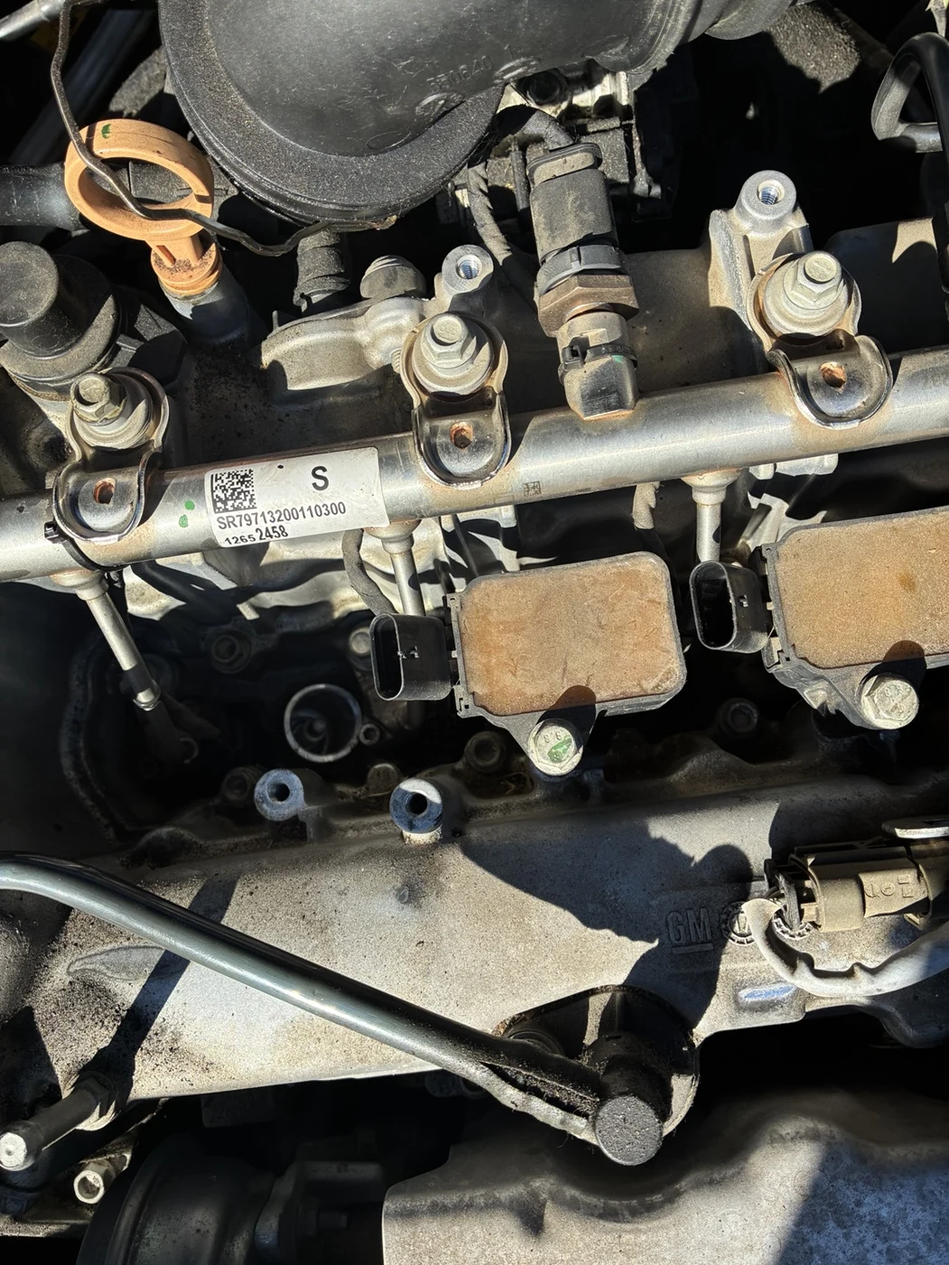 Close-up view of engine components